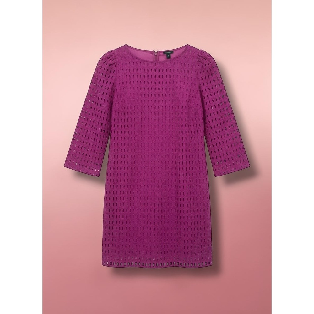Ann Taylor Eyelet Embroidery Magenta Purple Shift Dress XS 36656547 NWT‎